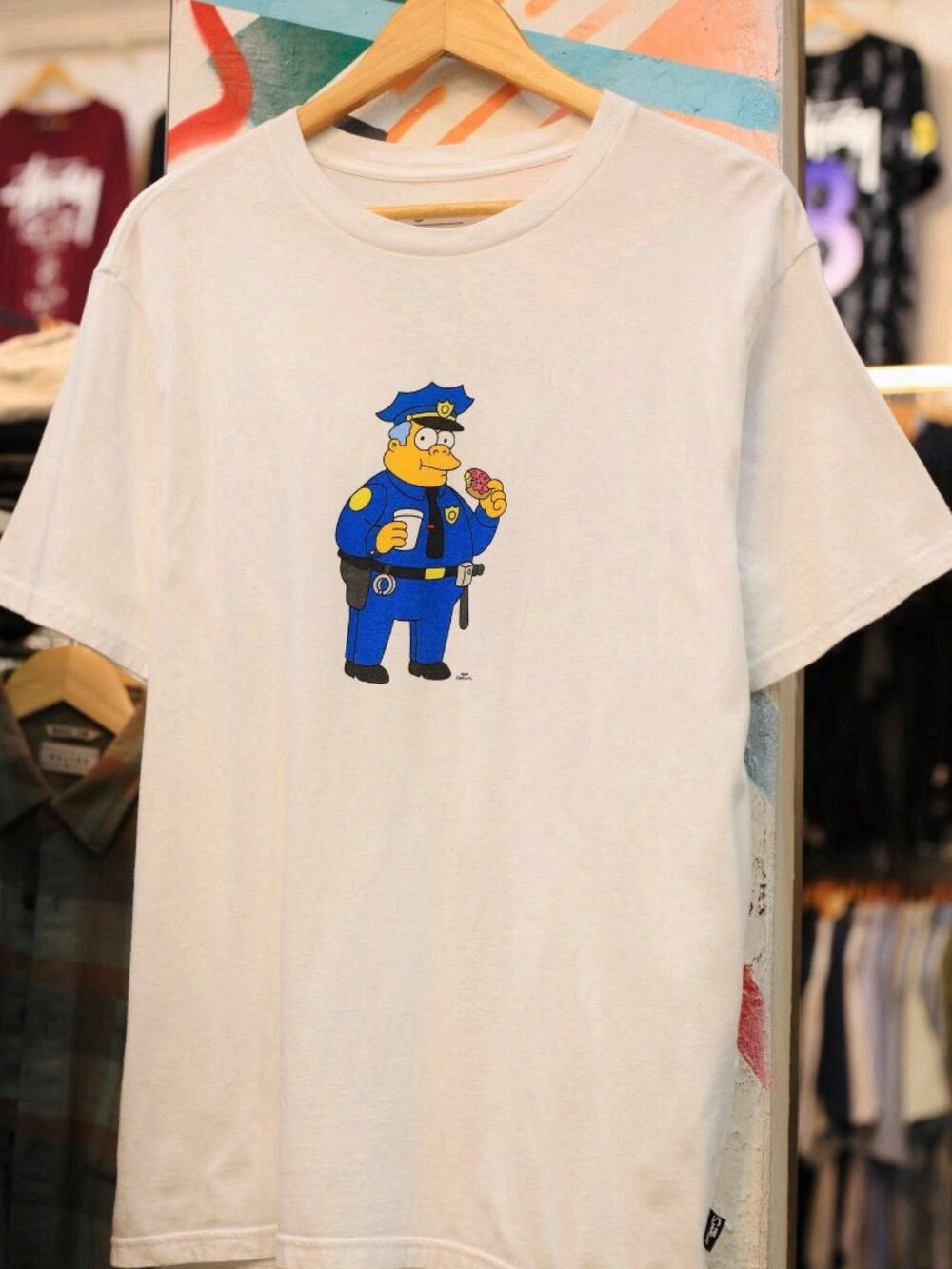 Vintage The Simpsons Chief Wiggum Graphic White Tee Top